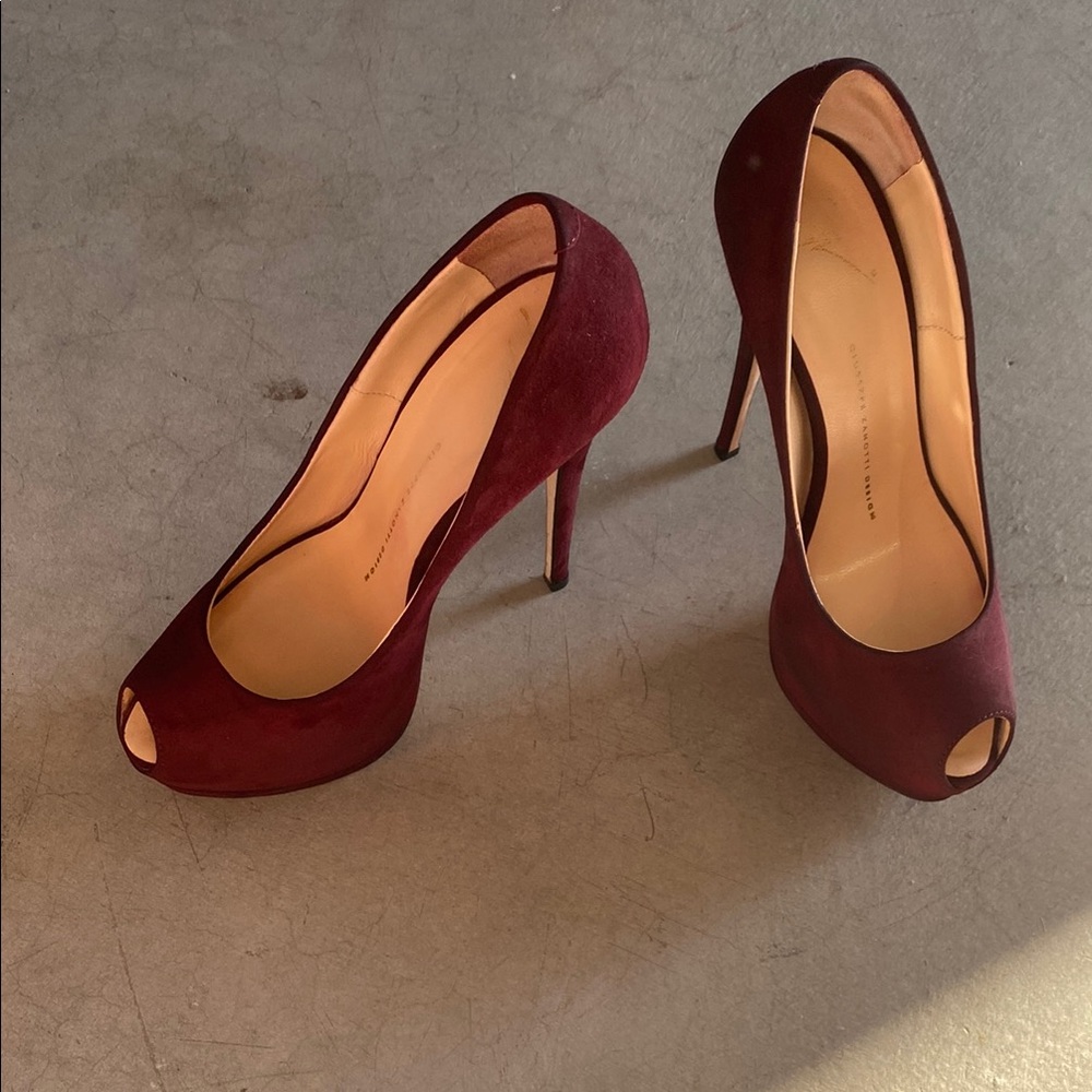 Elegant Burgundy Peep-Toe Heels